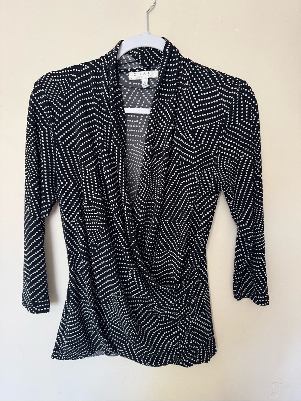 Chaus Black & White Dot-Pattern Wrap Top